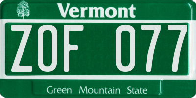 VT license plate ZOF077