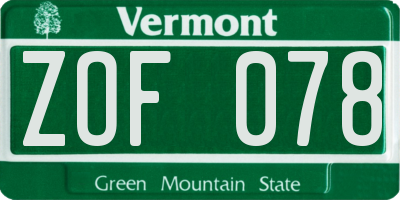 VT license plate ZOF078