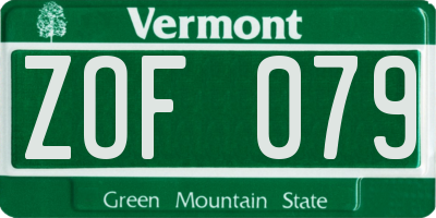 VT license plate ZOF079