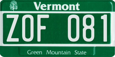 VT license plate ZOF081