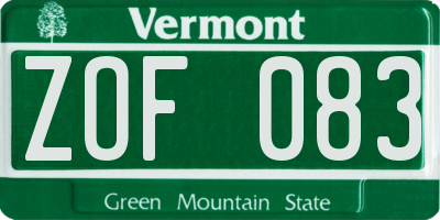 VT license plate ZOF083