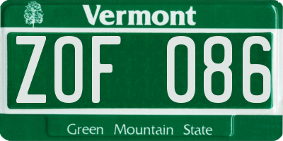 VT license plate ZOF086