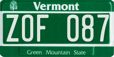 VT license plate ZOF087