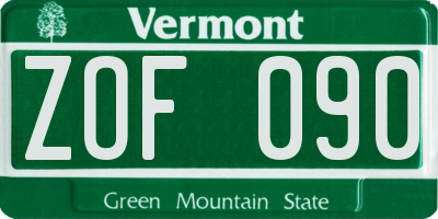 VT license plate ZOF090