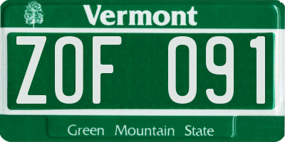 VT license plate ZOF091