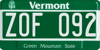 VT license plate ZOF092