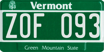 VT license plate ZOF093