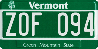 VT license plate ZOF094