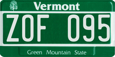 VT license plate ZOF095