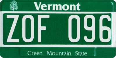 VT license plate ZOF096