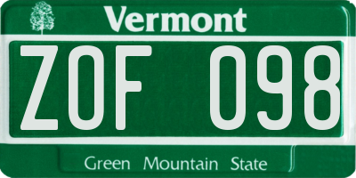 VT license plate ZOF098