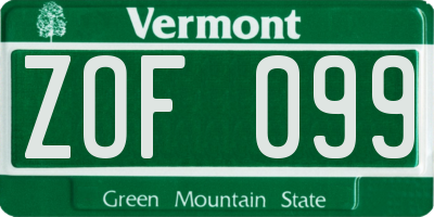 VT license plate ZOF099