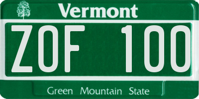 VT license plate ZOF100