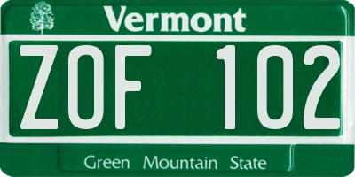 VT license plate ZOF102