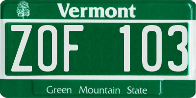 VT license plate ZOF103