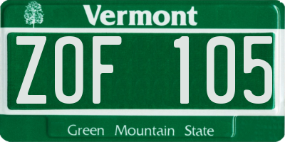 VT license plate ZOF105
