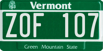 VT license plate ZOF107