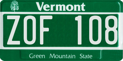 VT license plate ZOF108