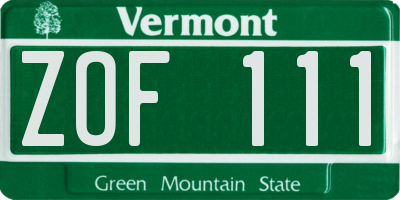VT license plate ZOF111