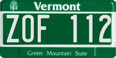 VT license plate ZOF112