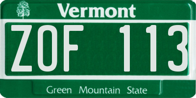 VT license plate ZOF113