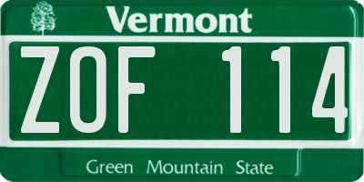 VT license plate ZOF114