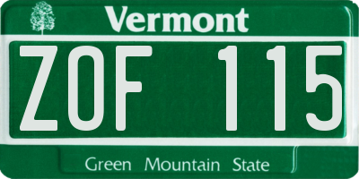 VT license plate ZOF115