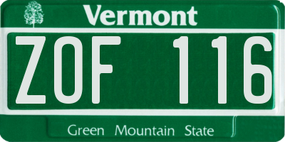 VT license plate ZOF116