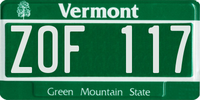 VT license plate ZOF117