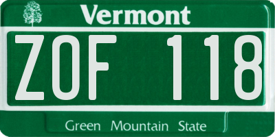 VT license plate ZOF118