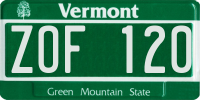 VT license plate ZOF120
