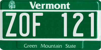 VT license plate ZOF121