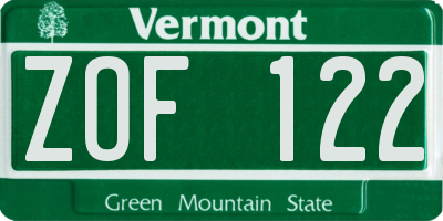 VT license plate ZOF122