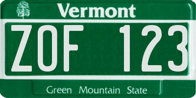 VT license plate ZOF123