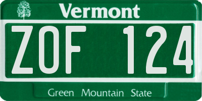VT license plate ZOF124