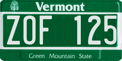 VT license plate ZOF125
