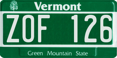 VT license plate ZOF126