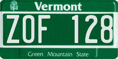 VT license plate ZOF128