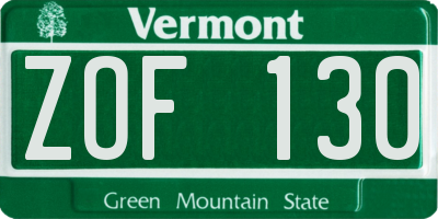 VT license plate ZOF130
