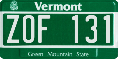 VT license plate ZOF131