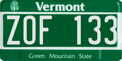 VT license plate ZOF133