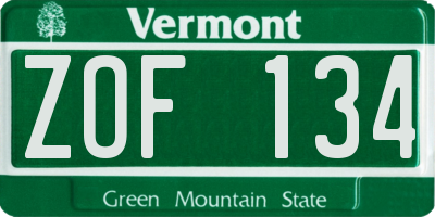 VT license plate ZOF134