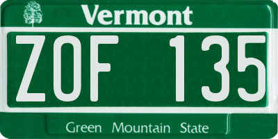 VT license plate ZOF135