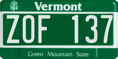 VT license plate ZOF137