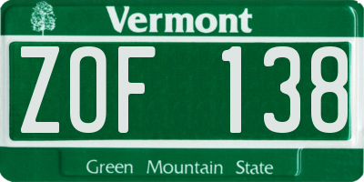 VT license plate ZOF138