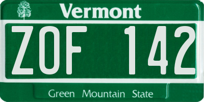 VT license plate ZOF142