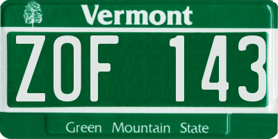 VT license plate ZOF143