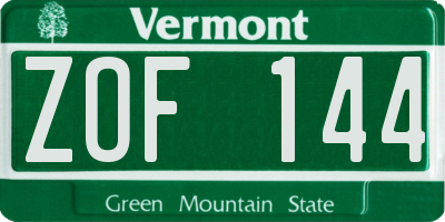 VT license plate ZOF144