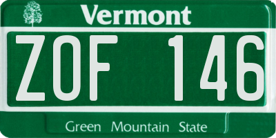 VT license plate ZOF146