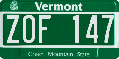 VT license plate ZOF147